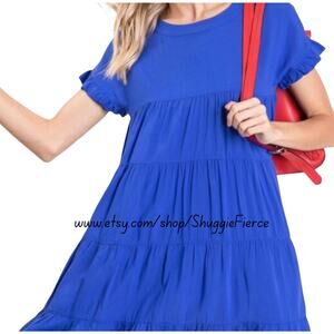 MSRP $52 NEW Bibi Tiered Royal Blue Baby doll Dress Size S | SAME DAY SHIP